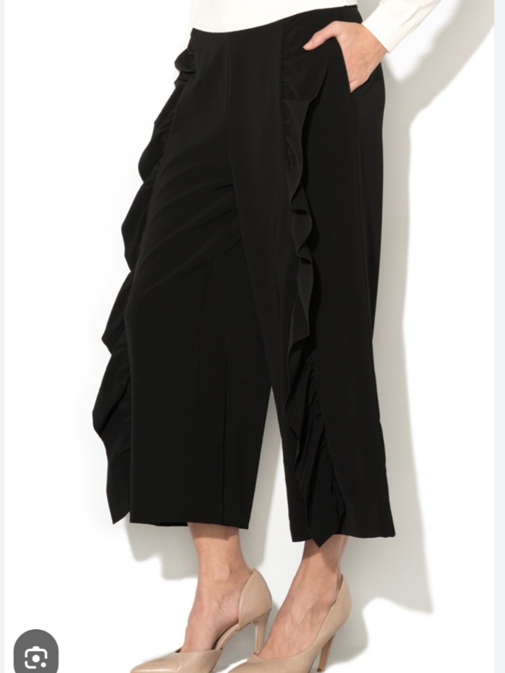 Ted Baker Black Ruffled Cropped Wide-Leg Pants